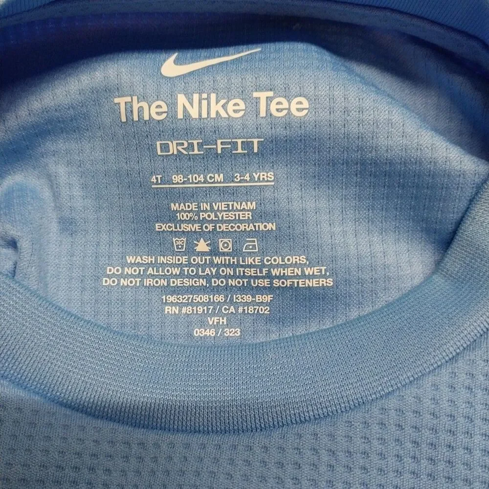 Nike Dri-FIT Boys Long Sleeve Tee Size 4T Blue Waffle Spellout Swoosh NWT
